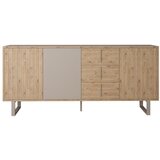 Marckeric Siva/v naravni barvi nizka komoda v hrastovem dekorju 180x80 cm Millay – Cene