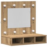 vidaXL Enota za ličenje z ogledalom Lakiran hrast MDF, Steklo | Shoptok.si