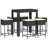  7-dijelni vrtni barski set od poliratana s jastucima crni Crna 100 x 60.5 x 110.5 cm | Shoptok.si