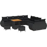 vidaXL 13-delni vrtni kavč set z blazinami črn poli ratan akacija, 3-delni vrtni jedilni set z blazinami črn poli ratan akacija | Shoptok.si