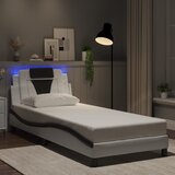 Maison Chic Posteljni okvir - Enojna postelja - Postelja za odrasle z LED lučkami bel in črn 90x200 cm umetno usnje, (21695680) | Shoptok.si