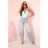 Kesi Włoski Women's strapless bodysuit blouse with ruffles and V-neckline mint | Shoptok.si