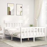 vidaXL Posteljni okvir z vzglavjem bel 140x190 cm trden les | Shoptok.si