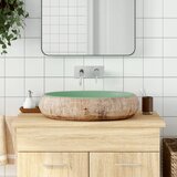 vidaXL nadpultni umivalnik zelen in rjav ovalen 59x40x15 cm keramika | Shoptok.si