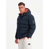 Ombre Warm men's sports jacket with double hood - navy blue