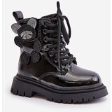 Kesi Insulated girls' ankle boots with fur on zip lacquered black Relobia Cijene