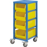 eurokraft pro voziček za komisioniranje, svetlo moder ral 5012, višina 1050 mm, s 4 posodami iz umetne mase prostornine 23 l | Shoptok.si