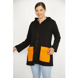 Şans Women's Plus Size Orange Front Zipper And Pocket Hooded Sweatshirt Cene