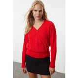 Trendyol Red Asymmetric Button Detailed Knitwear Cardigan Cene
