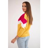 Kesi Sweater with geometric fuchsia + mustard patterns | shoptok.hr