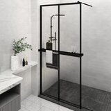 vidaXL Pregrada za tuš s policom crna 118x190 cm staklo ESG i aluminij | shoptok.hr
