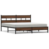 Metalni Kovinski posteljni okvir brez vzmetnice rjavi hrast 183x213 cm, (21607547) | Shoptok.si
