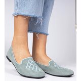 Gemre Green women's eco-suede ballet flats with embroidery Ronna | Shoptok.si
