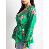 Fashion Hunters Green floral blouse with frills Cene
