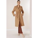 By Saygı Side Pockets, Inner Lined Waist Belted Lapel Straight Cut Imported Cachet Coat | shoptok.hr