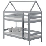 Molarem Home Drveni dječji krevet na kat Domek - sivi - 180x80 cm - S 2 ladice | shoptok.hr