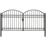 vidaXL Dvojna vrata za ograjo zaobljena jeklo 300x125 cm črna | Shoptok.si