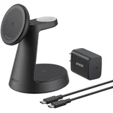 MagGo Bežični Dock Stand 3u1, sa kablovima i zidnim punjačem, crni