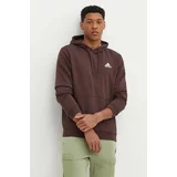 Adidas Pulover Essentials moški, rjava barva, s kapuco, IZ4758
