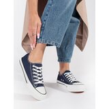 SEASTAR Navy blue classic women's lace-up sneakers on a platform | Shoptok.si