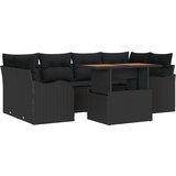vidaXL 7 komadni vrtni sofa set s jastučićima Crna Poli ratan Akacija, 2-sjedna vrtna sofa s jastučićima Crna Poli ratan Cijene