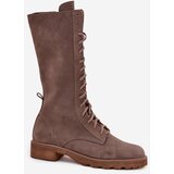 Zazoo Suede Ankle Boots With Lacing To Mid Calf 3103 Dark Beige | shoptok.hr