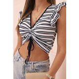 Kesi Women's ribbed blouse with gathering and ruffle navy | Shoptok.si