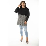 Şans Women's Plus Size Black Bottom Plaid Pattern And Buttoned Tunic Cene