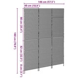 vidaXL Pregradna stena 3 plošče zložljiva siva 147x180 cm poly ratan | Shoptok.si