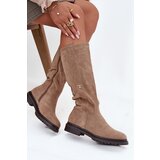 Boto Women's insulated flat-heeled eco suede boots Dark beige Delyssa Cene