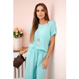 Kesi Włoski Viscose set pleated blouse + trousers mint | Shoptok.si