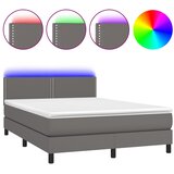 Krevet box spring s madracem LED sivi 140x200cm od umjetne kože | Eponuda.com