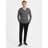 Ombre Men's sweater with a "v-neck" neckline with a shirt collar - graphite | shoptok.hr