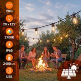  LED prigu&amp;scaron;iva solarni dekorativni lanac 20xE27/3V USB 2400 mAh 20,62 m IP65 crna + daljinski upravljač Slike