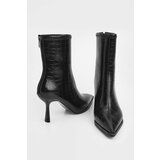 Marjin Women's Heeled Boots Pointed Toe Goblet Heel Zipper Back Daily Classic Boots Monos Black Croco Cene'.'