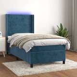 vidaXL Krevet box spring s madracem LED tamnoplavi 90x190 cm baršun | shoptok.hr