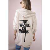 Kesi Sweatshirt with "The World is Yours" print light beige | Shoptok.si