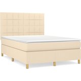 vidaXL Box spring postelja z vzmetnico krem 140x200 cm blago, (20894526) Cene
