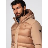 Ombre Men's long quilted jacket with large pockets - beige | shoptok.hr