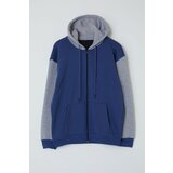 Trendyol Indigo Oversize/Wide Cut Hooded Color Block Fleece Inside/Warm Zippered Cardigan/Sweatshirt | ePonuda.com