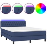 vidaXL Krevet box spring s madracem LED plavi 140x200 cm od tkanine | shoptok.hr