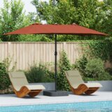  Vrtni dežnik Terakota 385 x 209 x 244 cm Poliester in jeklo, (5000160731) | Shoptok.si