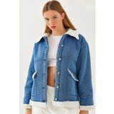 Bianco Lucci Women's Cup Detailed Plush Denim Coat 2449 Cene