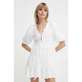 PepeJeans Bombažna obleka DELIA bela barva, PL953475