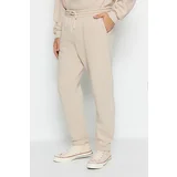 Trendyol Stone Men's Oversized Basic Hoodie, Elasticated Legs, Basic Inside, Soft Pile Cotton Tracksuit Set.