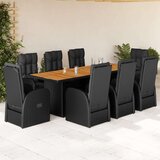 vidaXL 9-dijelni vrtni blagovaonski set s jastucima crni od poliratana | shoptok.hr