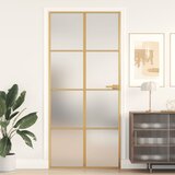 vidaXL Notranja vrata ozka zlata 93x201,5cm kaljeno steklo in aluminij | Shoptok.si