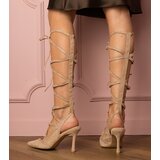 D/CEO marka niezdefiniowana Beige high-heeled sandals tied with zircons Merlin | Shoptok.si