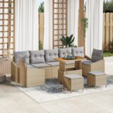  10-delni vrtni kavč set z blazinami Bež Poli Ratan Akacija | Shoptok.si
