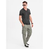 Ombre Men's cotton knit V-neck t-shirt with wash effect - black | shoptok.hr